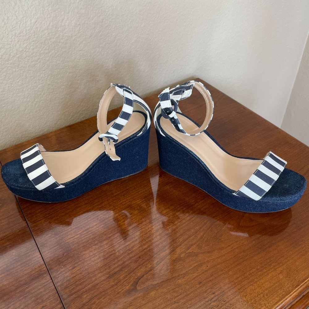 J CREW STRIPED DENIM WEDGES NAVY IVORY E7656 SZ 7 - Picture 9 of 12